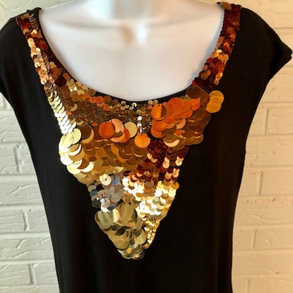 NWT, ON SALE! Iron Black & Gold Sequin Dress, Sz 8